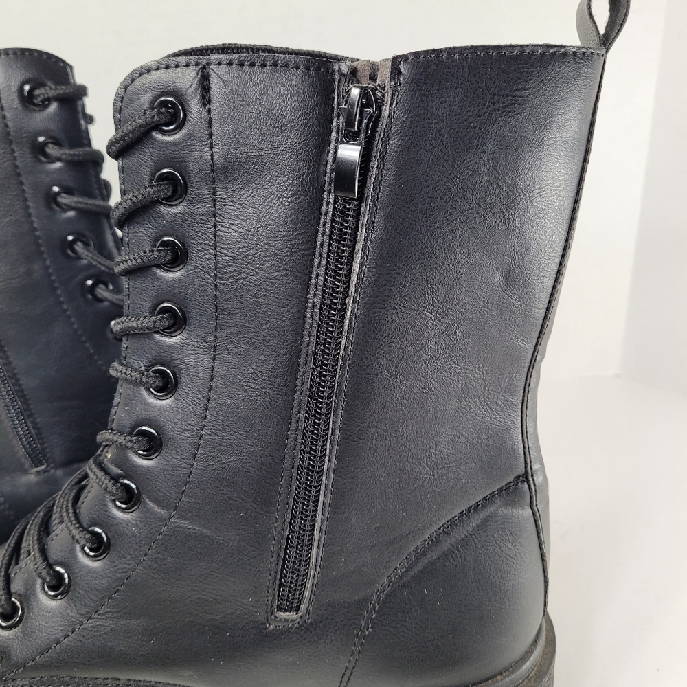 BM Collection Black Vegan Leather Platform Combat Boots Size 10 - Picture 7 of 11